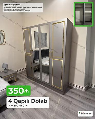 Dolablar: 4 qapılı paltar dolabı – 47×200×160 sm - Dizayn: Boz rəngli korpus — 1