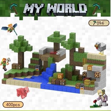 детская площядка: 🧲 Магнитные кубики Minecraft 🧱 400 шт + 10 минифигурок (в цветной