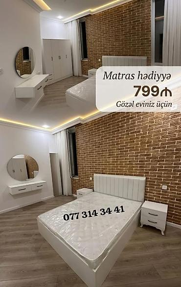 Yataq otağı dəsti - Ağ rəngdə müasir dizayn - Yumşaq başlıqlı iki
