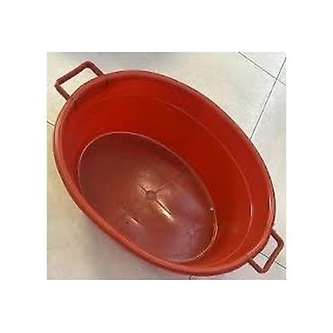 Plastik oval leğən – iki yan tutacaqlı, qırmızı rəngdə. - Material