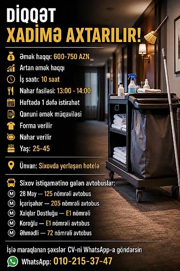 otelde xadime: Xadimə tələb olunur, Aylıq ödəniş, 30-45 yaş, 1 ildən az təcrübə — 1
