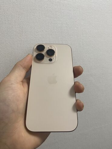 телефон айфон каракол: IPhone 16 Pro, Колдонулган, 256 ГБ, Desert Titanium, Заряддоочу түзүлүш, Кабель, Куту, 100 %