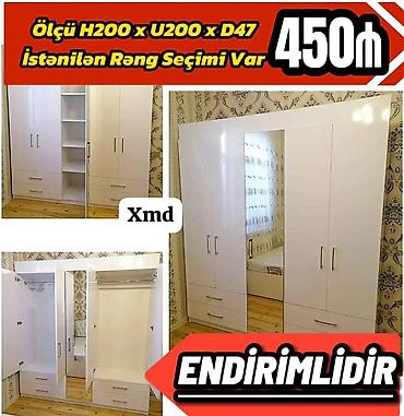 Ağ rəngdə 3 qapılı şkaf - Ölçü: H200 x U200 x D47 sm - Parlaq səthli