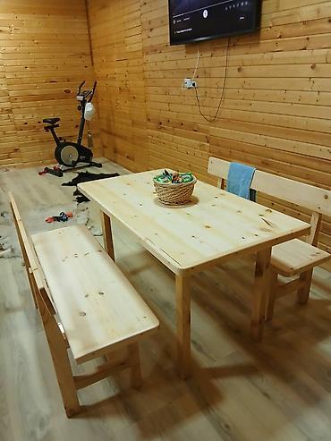 Комплекты столов и стульев для пикника: Обеденный комплект из массива дерева - Состав: прямоугольный стол и — 5