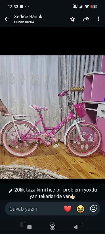 kreditle velosiped: Uşaqlar üçün 20-lik velosiped - Rəng: çəhrayı-ağ - Dizayn: “Snow — 1