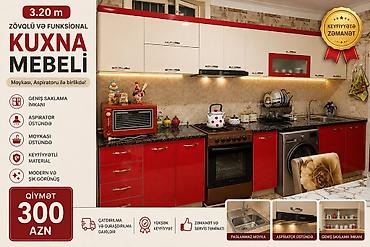 soba mebel ici: Zövqlü və funksional KUXNA MEBELİ – 3.20 m Xüsusiyyətlər: - Komplektə — 1