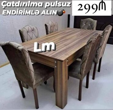 stol stul 2 ci el: Qonaq otağı üçün, Yeni, Açılmayan, Dördbucaq masa, 6 stul