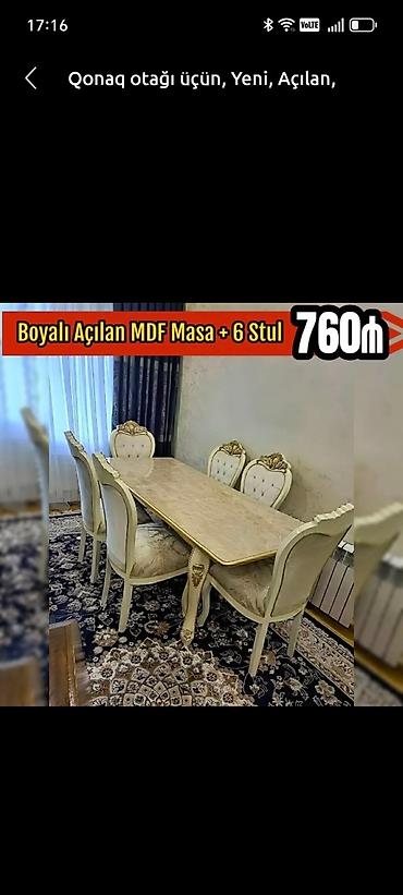 stul gence: Qonaq otağı üçün, Yeni, Açılmayan, Dördbucaq masa, 6 stul — 6