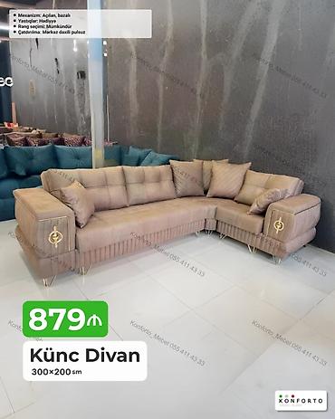 Divanlar: Künc divan – 300×200 sm - Mexanizm: açılan, bazalı (yataq funksiyalı — 1