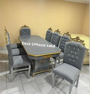 Masa və oturacaq dəstləri: Masa və 6 stul dəsti – Xmd • Komplekt: 1 yemək masası + 6 ədəd stul — 155