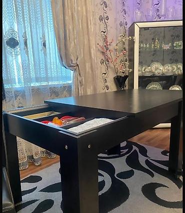 ofis əşyaları: Qara rəngdə yemək/və stul dəsti 6ədəd 300azn - Masanın materialı — 1