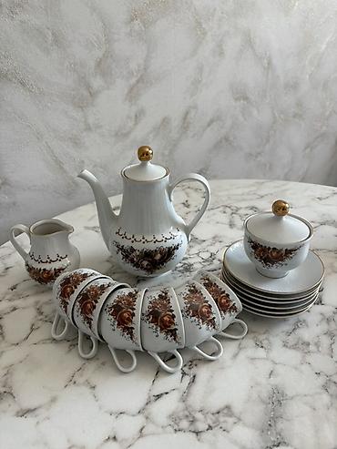 Qab-qacaq və mətbəx ləvazimatları: Çay dəsti, rəng - Ağ, Farfor, 6 nəfərlik, Almaniya — 1