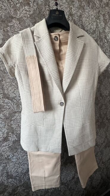 шелковая двойка: Брючный костюм, Прямые, Жилет, Турция