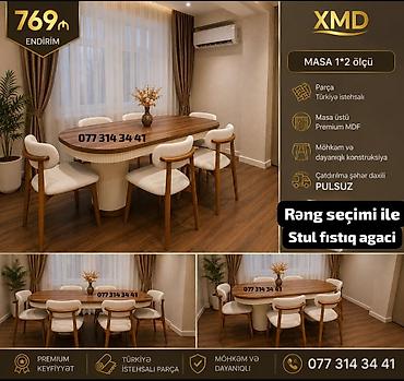 XMD yemək dəsti – masa və 6 ədəd stul - Masa ölçüsü: 1×2 m - Masa