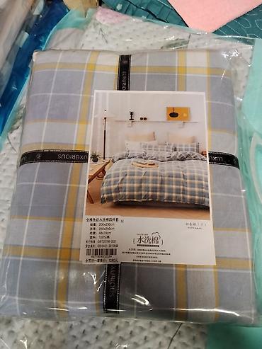 bed sheets: Комплект постельного белья LUXURIOUS, клетка серо‑голубая с жёлтыми — 2
