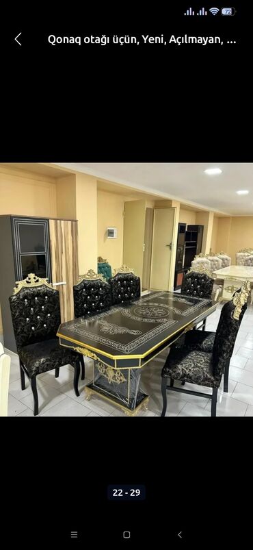 Masa və oturacaq dəstləri: Qonaq otağı üçün, Yeni, Açılmayan, Dördbucaq masa, 6 stul — 15