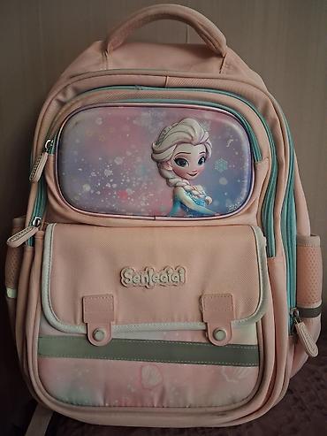 məktəbli çantalar: Uşaq məktəb çantası – pastel çəhrayı rəng, Elsa (Frozen) naxışlı ön — 1