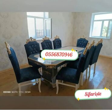 Masa və oturacaq dəstləri: Qonaq otağı üçün, Yeni, Açılan, Dördbucaq masa, 12 stul — 7