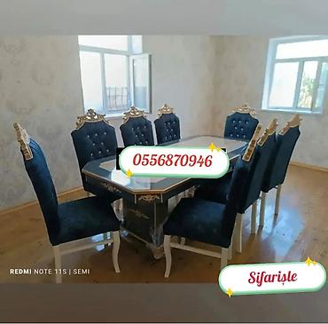 Masa və oturacaq dəstləri: Qonaq otağı üçün, Yeni, Açılmayan, Dördbucaq masa, 6 stul — 8