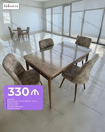Masa dəsti - Dəst: masa + 4 stul - Ölcülər: açıq 80 × 170 sm, bağlı