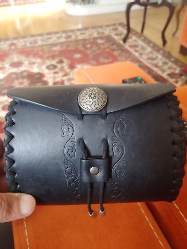 Portmone, pulqabıları: Qara dəri bel çantası/kisə - Material: qalın, möhkəm təbii dəri - — 1