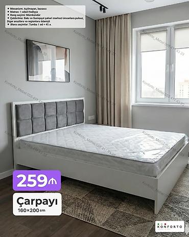 islenmis matras: Çarpayı – 160×200 sm - Mexanizm: açılmayan, bazasız - Matras: 1 ədəd — 1