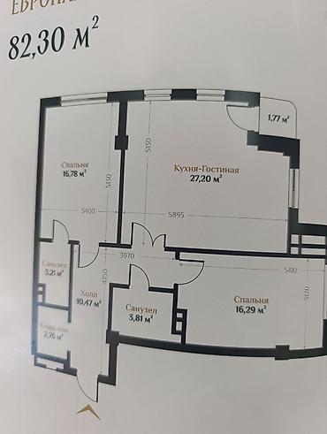 элитка 2 комнатная: 2 комнаты, 82 м², Орто-Сай с. Элитка, 7 этаж, ПСО (под самоотделку) — 9
