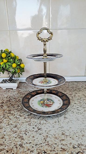 Süfrə qab-qacağı: Tort və şiriniyyat qabı, rəng - Göy, Farfor, Çexiya — 4