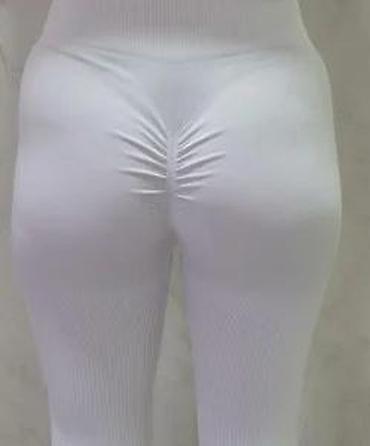 Helanke, biciklistički šortsevi: Ženske bele rebraste helanke – visok struk - Model: bešavne helanke — 23