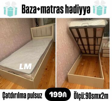 yataq mebeli dəst: Təknəfərlik çarpayı, Bazalı, Matras ilə, Siyirməsiz