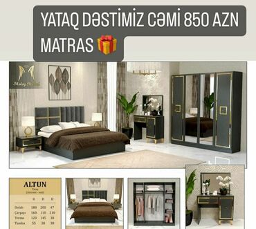 Yataq otağı dəstləri: İkinəfərlik çarpayı, Dolab, Termo, 2 tumba, Azərbaycan, Yeni — 24