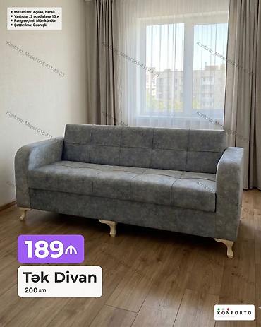 Divanlar: Tək divan – 200 sm - Mexanizm: açılan, bazalı (yataq funksiyalı) - — 1