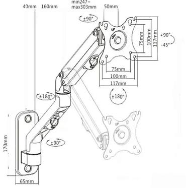 Druga oprema za računare i laptopove: Gembird podesiva zidna ruka za monitor/TV - Zidni nosač sa — 3