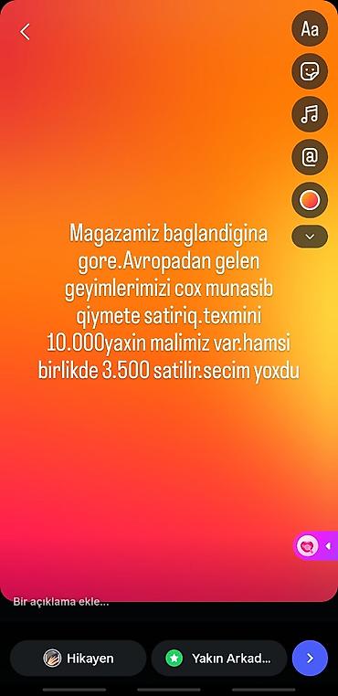 Digər qadın geyimləri: Toplu Avropa geyimləri — mağaza bağlandığı üçün satılır - Mənşə — 1
