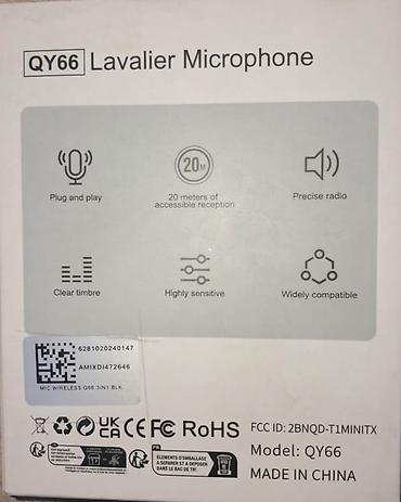 Аудиотехника: QY66 Lavalier Microphone – simsiz klip mikrofon dəsti - İki ədəd — 2
