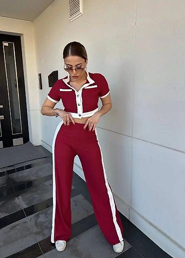 pull and bear torbice: Dvoslojni ženski komplet – crop kardigan top i široke pantalone - — 3