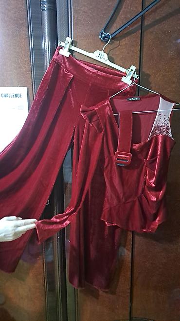 dest geyimler: Qırmızı məxməri iki hissəli dəst – SLOANE, ölçü 36 - Material — 2