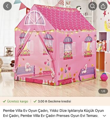 Oyuncaqlar: Çəhrayı rəngli villa formalı uşaq oyun çadırı, uşaqlara öz oyun