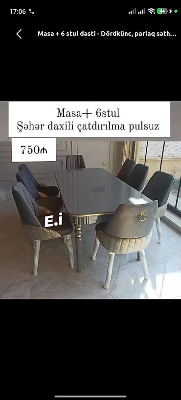 masa ve stullar: Qonaq otağı üçün, Yeni, Dördbucaq masa, 6 stul — 1