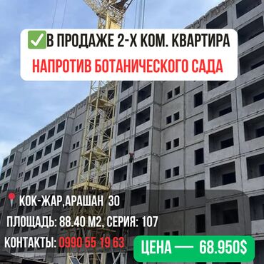 ботанический сад: 2 комнаты, 88 м², 107 серия, 7 этаж, ПСО (под самоотделку)