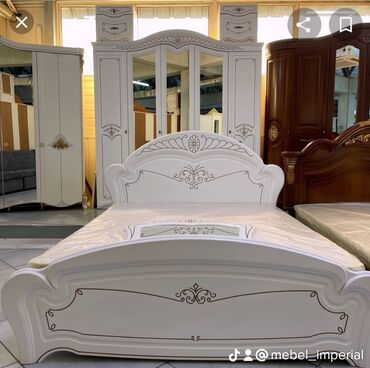 турецкие мебель: Спальный гарнитур, Двуспальная кровать, Шкаф, Комод, цвет - Белый, В рассрочку, Новый
