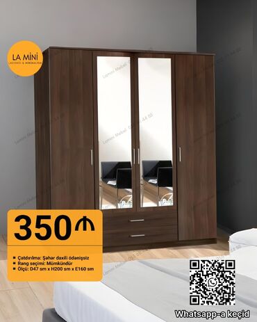 mdf metbex mebelleri: Yeni, Açılan, 4 qapılı Düz dolab, Qarderob, paltar dolabı, Azərbaycan