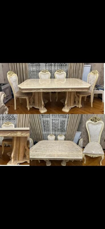 set baqli: Qonaq otağı üçün, İşlənmiş, Açılan, Dördbucaq masa, 6 stul