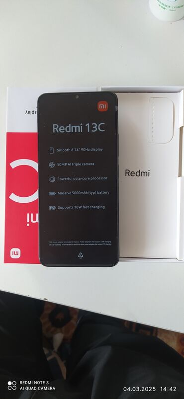 телифон: Redmi, Redmi 13C, Новый, 256 ГБ, цвет - Черный, 2 SIM