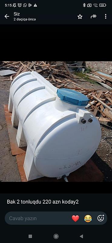 Баки: - Məhsul: Plastik su çəni - Həcm: 2 ton - Material: Ağ rəngli plastik — 1