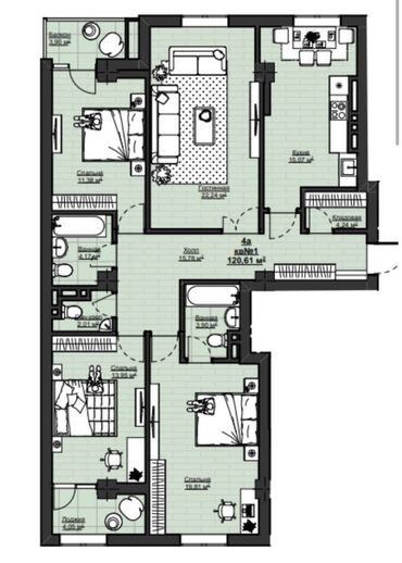 квартиры в новостройках: 4 комнаты, 121 м², Элитка, 6 этаж, ПСО (под самоотделку)
