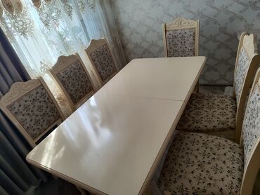 stol stul 2 ci el: Qonaq otağı üçün, İşlənmiş, Kvadrat masa, 8 stul, Azərbaycan