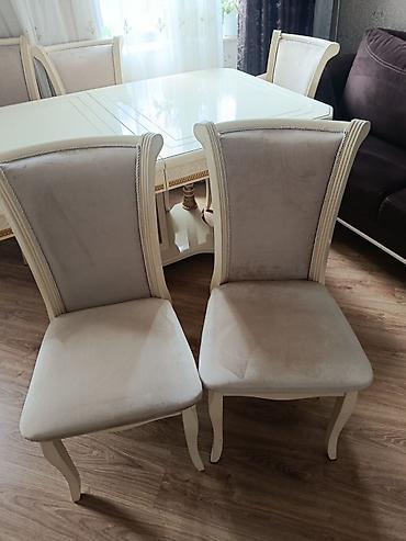 Mebel: Qonaq otağı üçün, İşlənmiş, Açılan, Dördbucaq masa, 8 stul — 5