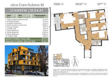 Prodaja stanova: 4 sobe, 84 kv. m, 2 sprat