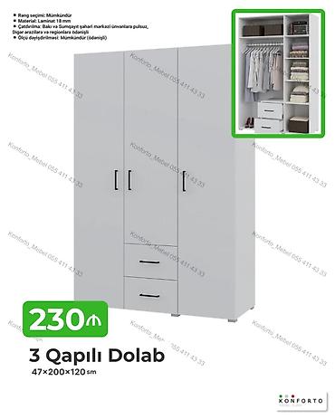 Dolablar: 3 qapılı geyim dolabı - Ölçü: 47×200×120 sm - Material: 18 mm laminat — 1